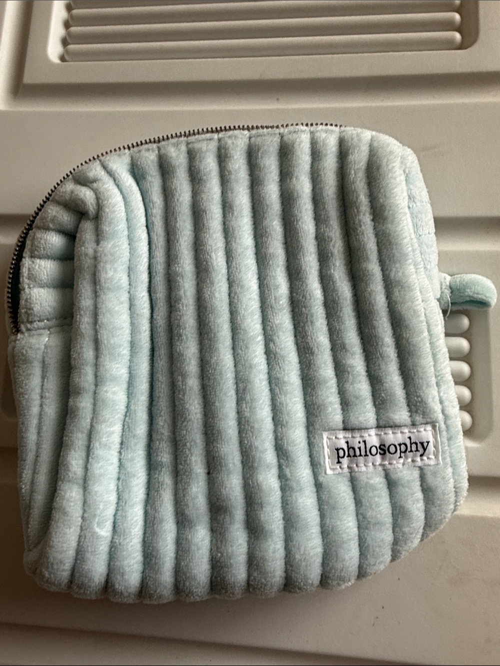 Philosophy Quilted Plush Cosmetic Pouch in Pale Aqua